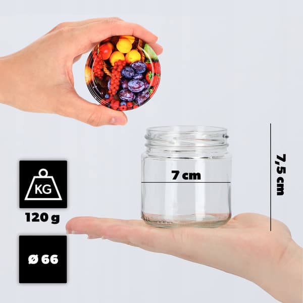 KADAX Lerma säilöntäpurkit 200ml 10kpl 66mm + "Fruit" kannet