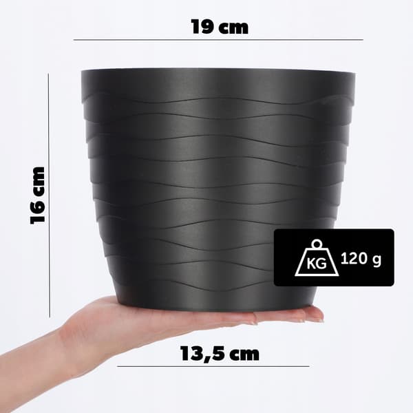 KADAX Urtepotte Plastikpotte til Blomster og Planter Sort Rund 19 cm