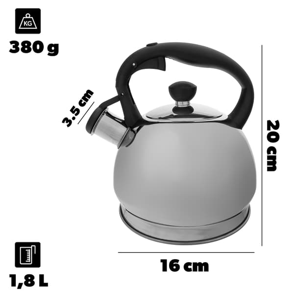 KADAX Gas Induktionskedel 1,8L Med Fløjtende Traditionel Rustfrit Stål Sølv
