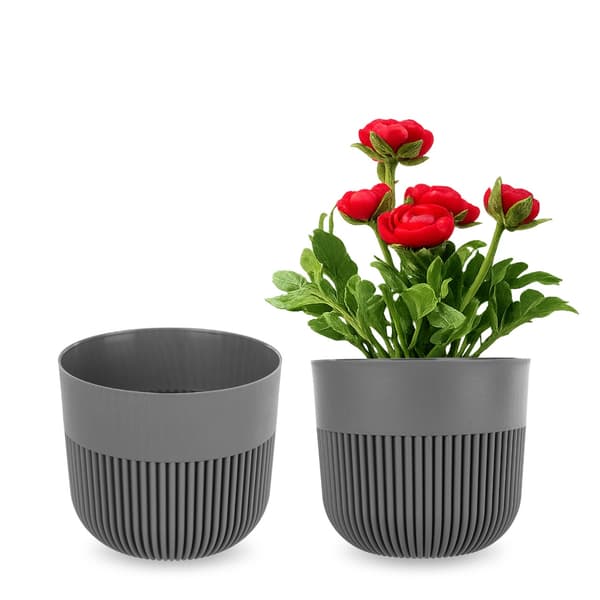 KADAX Blomkruka, Blomkruksskydd, 15 cm, Plast, Rund, Räfflad, Grå