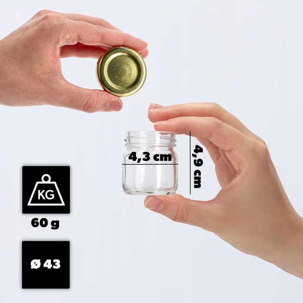 KADAX Halli muurauspurkit 40ml 50kpl 43mm + kultaiset kannet