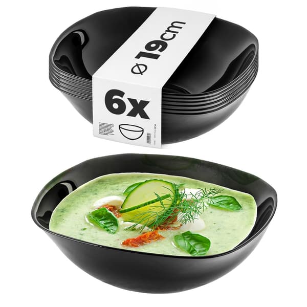 KADAX salatskål 19 cm glasskåle til suppe og snacks sæt med 6 sorte