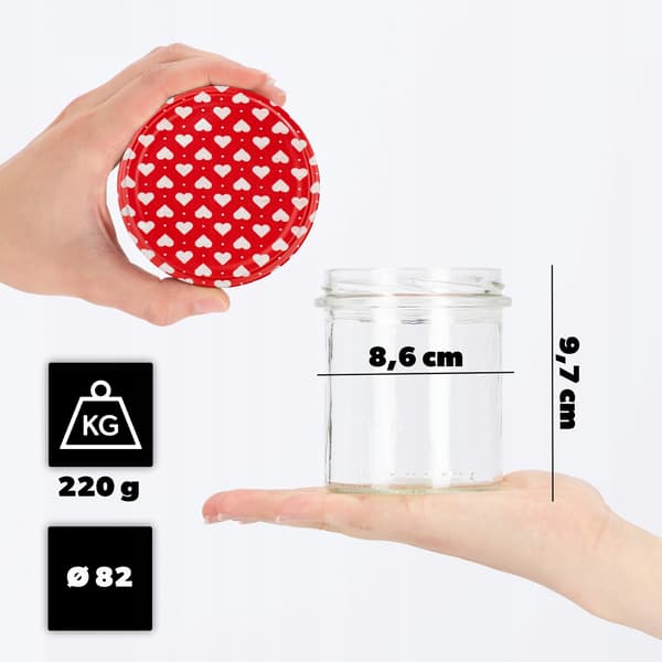 KADAX Avila muurauspurkit 350ml 10kpl 82mm + "Hearts" kannet