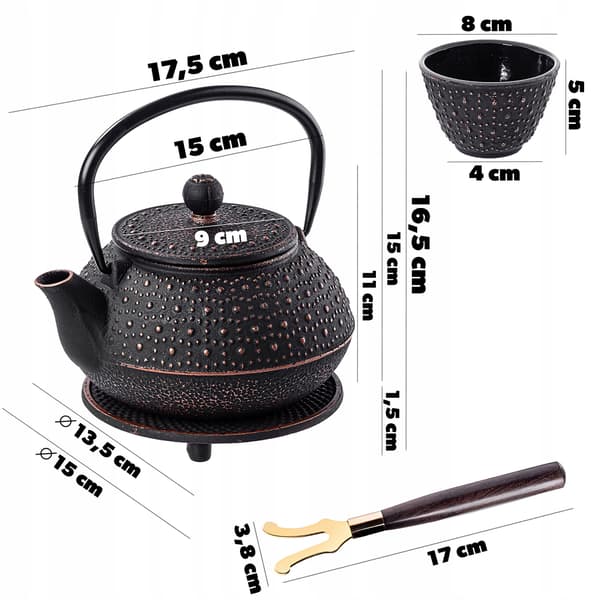 KADAX Sort støbejerns tekande, tekande, urtete-infuser, 800ml, 4 kopper
