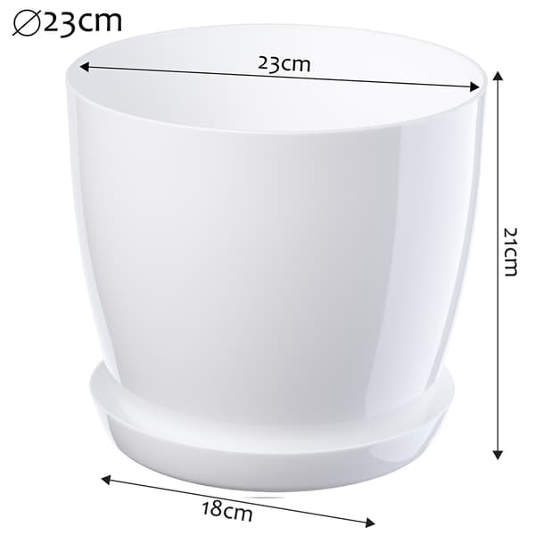 KADAX Urtepotte med Underkop Plastlåg Urtepotte 23 cm Blank Hvid Rund