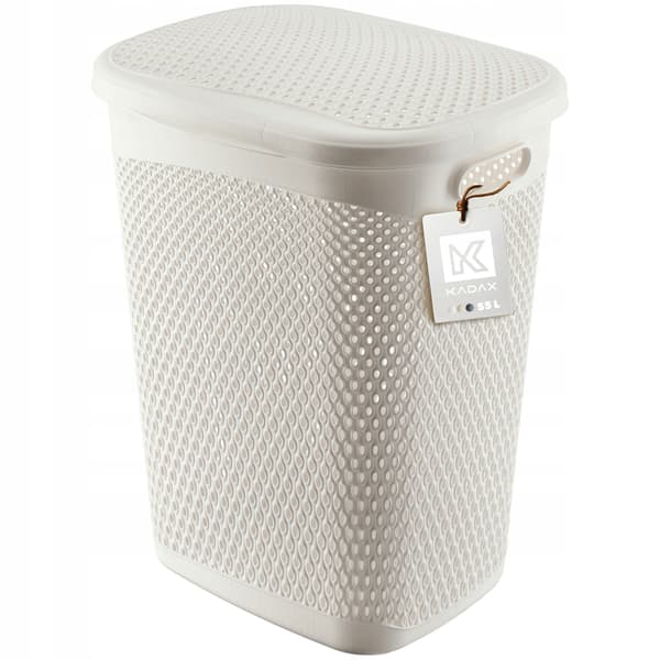 KADAX Tvättkorg med lock, stor plastbehållare, 55 l, vit