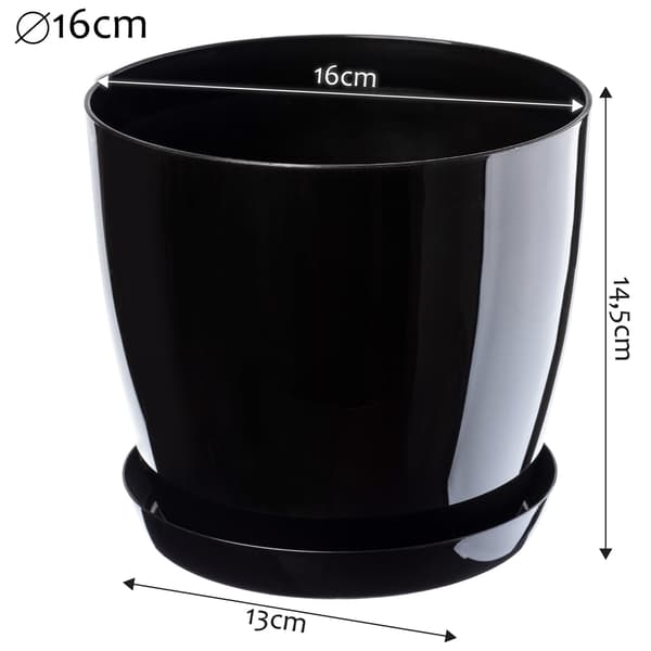KADAX Urtepotte med Underkop Plastlåg Urtepotte 16 cm Blank Sort Rund