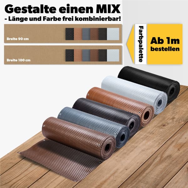 KADAX Technorattan balkonmåtte 0,9x1M sort premium specialfremstillet balkonmåtte