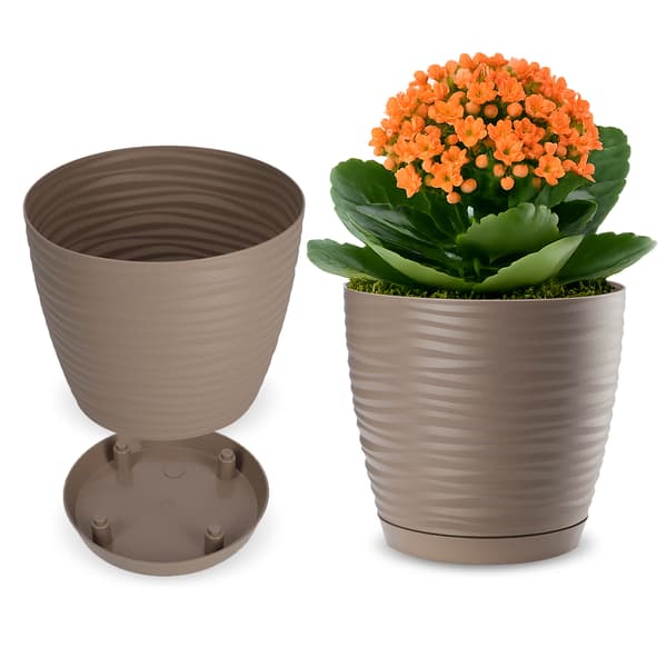 KADAX Blomkruka 15cm Rund Plast Blomkruka Beige