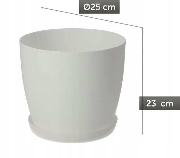 KADAX Urtepotte med Underkop Plastikpotte 25 cm Låg Blomster Mat Hvid