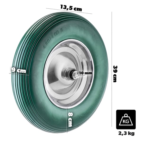 KADAX Kółka do taczek 4.00-8 PU 551030 zielone K16351 + ŚRUBY