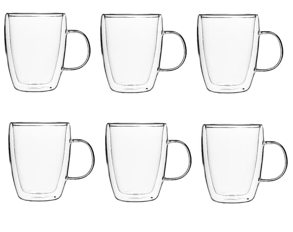 KADAX Termoglas för kaffe, te, latte, 350 ml dubbelväggiga muggar, 6 st