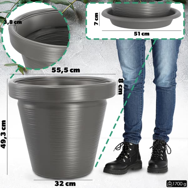 KADAX Urtepotte Havepotte til Blomster Låg med Stativ Stor Grå 55cm