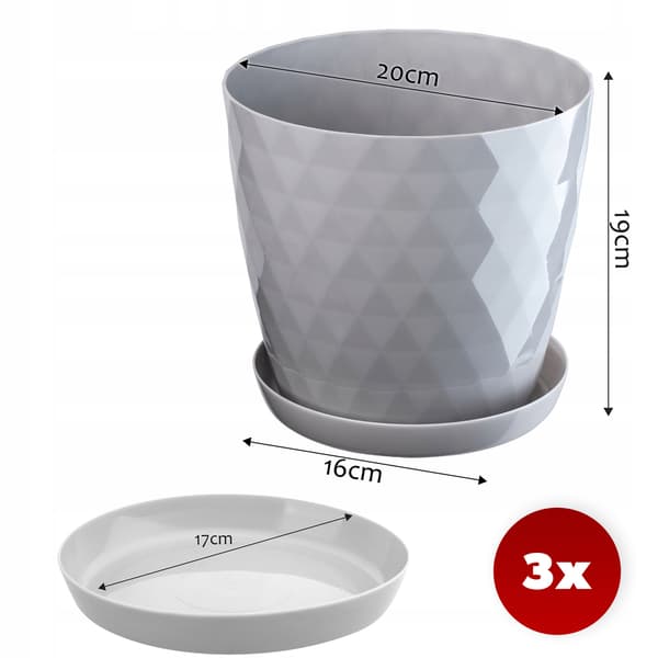 KADAX Urtepotte, Plantekasse, Låg, 20 cm, Blomsterfod, Grå Plast, 3 stk.