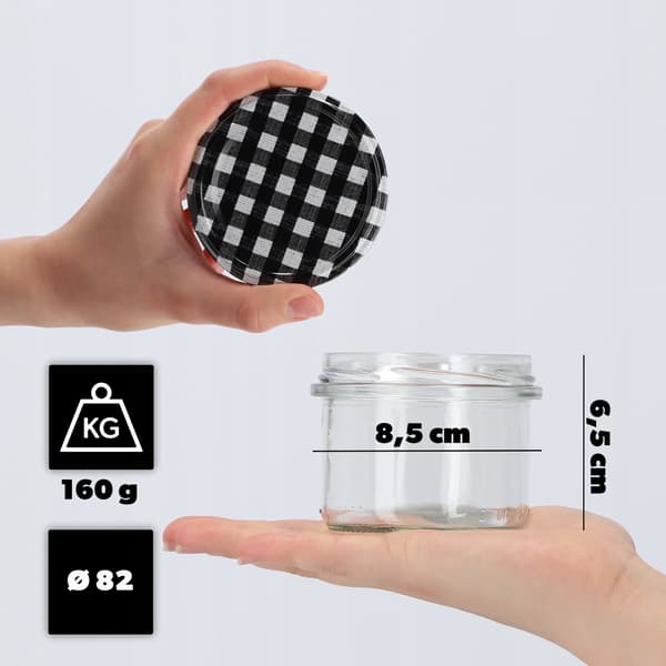 KADAX Tartu muurauspurkit 235ml 50kpl 82mm + kansi "Black grid"