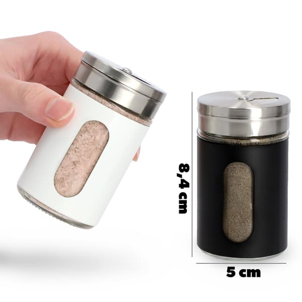 KADAX saltbøsse saltbeholder hvid 90ml glas stål krydderi