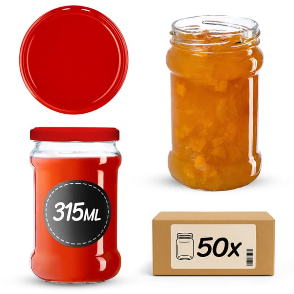 KADAX Seno purkituspurkit 315ml 50kpl 66mm + punaiset kannet
