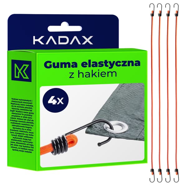 KADAX Elastinen kumiköysi metallikoukulla 71 cm pressujen kiinnittämiseen 4 kpl