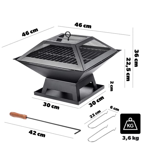 KADAX Havekulgrill, Bålplads, Grill med Ristdæksel, 46 cm