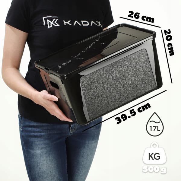 KADAX 17L plastikbeholder med låg, sort, aflåselig kasseorganisator