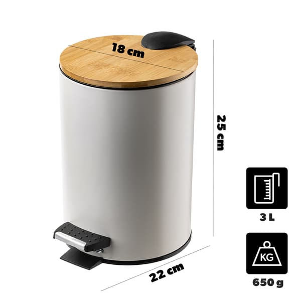 KADAX Liten 3L Badrumsavfallskorg i bambu med pedal, Beige Matt