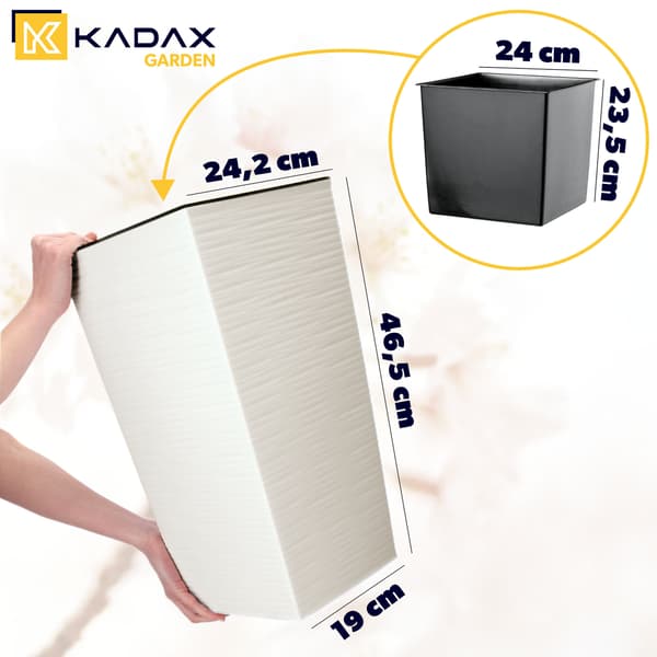 KADAX Blomkruka med insats, lock, blomställning, hög, trädgård, creme, 24x47cm