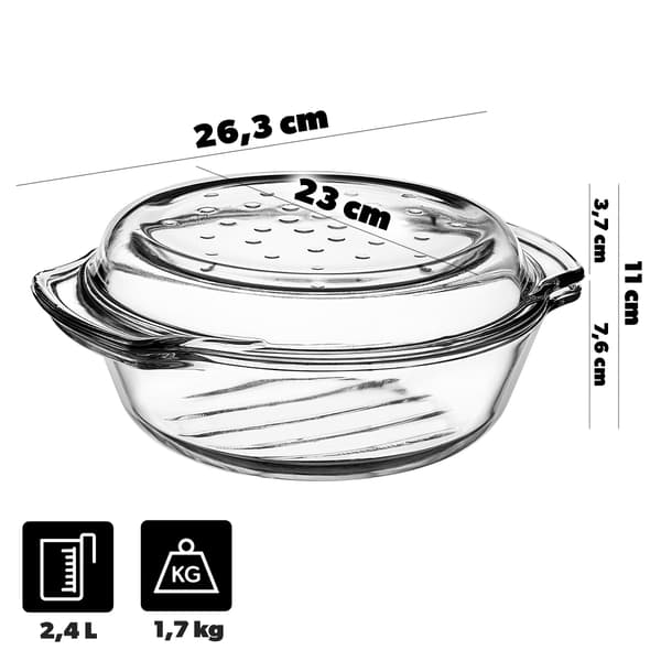KADAX Liten ugnssäker form med lock 2,4 l rund glas
