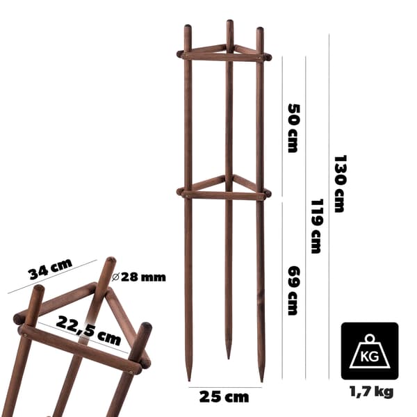 KADAX Stöd för Växter, Träd, Buskar, Impregnerat Stöd, Triangel, Starkt, 130cm