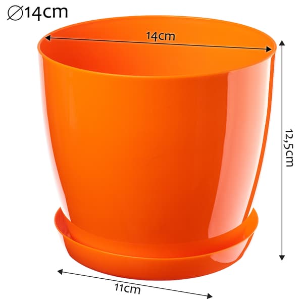 KADAX Urtepotte med Underkop Plastlåg Urtepotte 14cm Orange Kadax