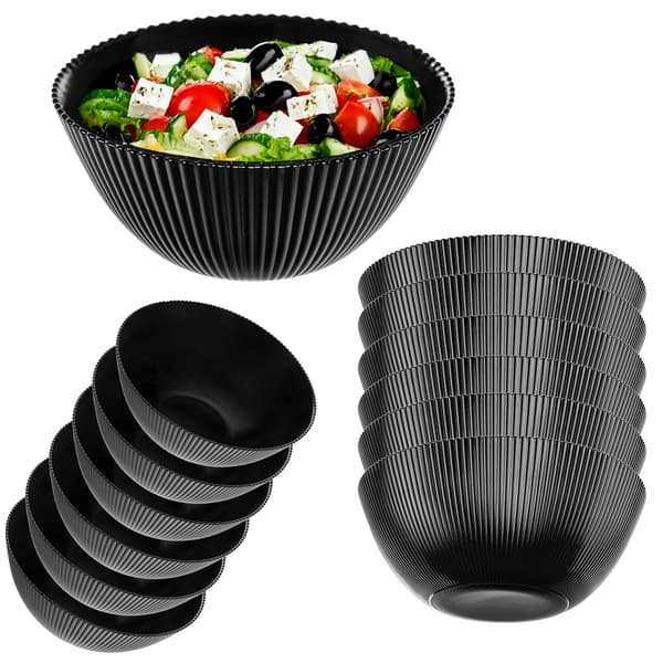 KADAX salatskål 20 cm glas til suppe, snacks, sort, rillet, sæt med 6