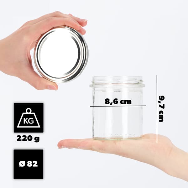 KADAX Avila muurauspurkit 350ml 10kpl 82mm + hopeanväriset kannet