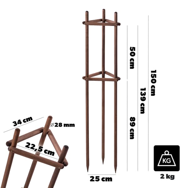 KADAX Stöd för Växter, Träd, Buskar, Impregnerat Stöd, Triangel, Starkt, 150cm