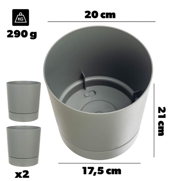 KADAX Urtepotte Urtepottedæksel med Underkop Rund 20 cm Sæt med 2