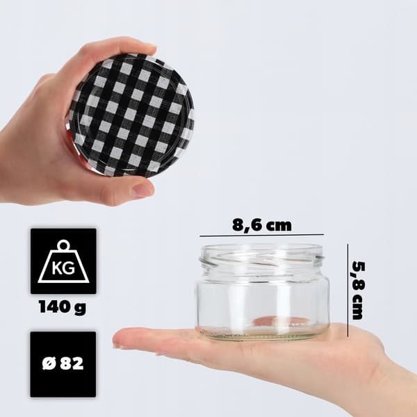 KADAX Denia purkituspurkit 250ml 10kpl 82mm + kansi "Black grid"