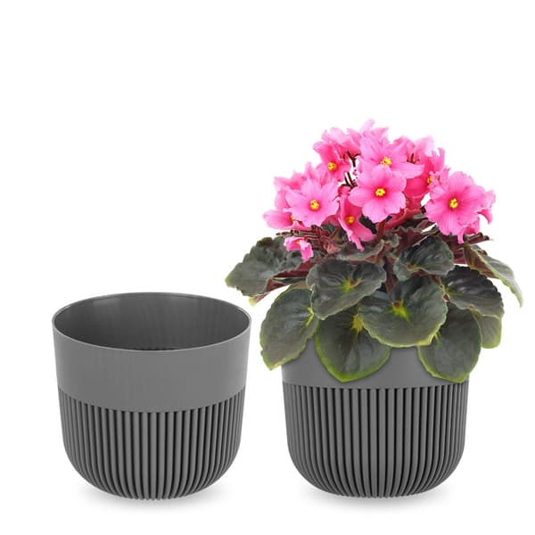 KADAX Blomkruka, Blomkruksskydd, 13 cm, Plast, Rund, Räfflad, Grå