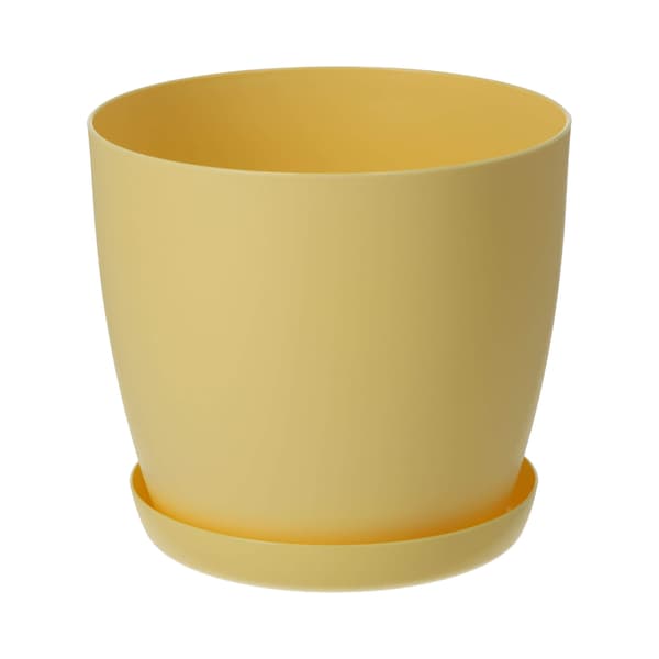 KADAX Urtepotte med Underkop Plastikpotte 25 cm Låg Blomster Gul Mat
