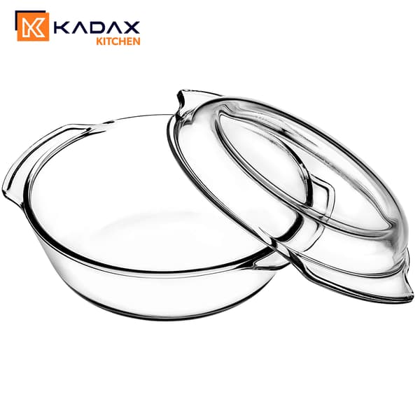 KADAX Liten ugnssäker form med lock 2,4 l rund glas