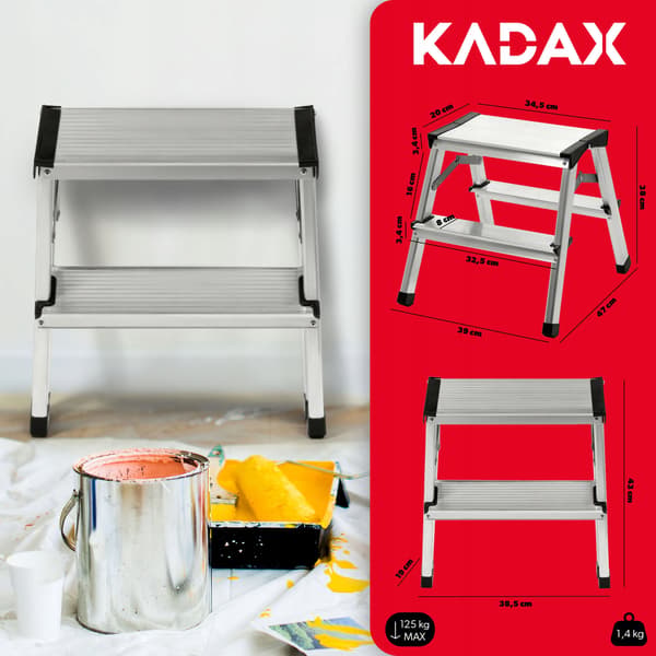 KADAX Aluminiumsstige Platformstige 2 Trin Dobbeltsidet Foldbar Trin