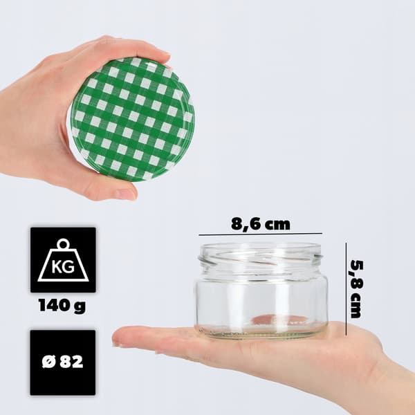 KADAX Denia säilykepurkit 250ml 50kpl 82mm + kansi "Green grid"