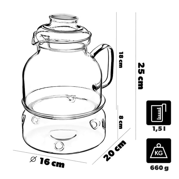 KADAX Värmebeständig glaskanna med värmeelement för örtte 1,5 l 1500 ml