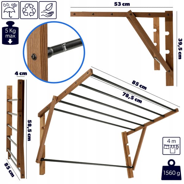 KADAX Trätorktumlare för badrum 85 cm väggmonterad Eco