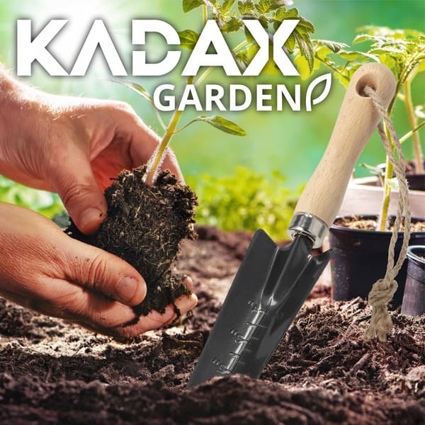 KADAX smal trädgårdsspade i metall för omplantering, starkt måttband 30 cm