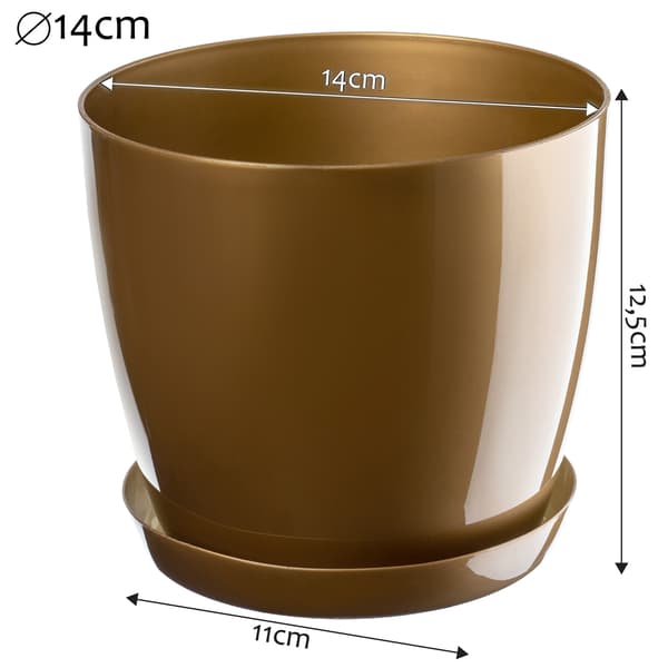 KADAX Urtepotte med Underkop, Plastlåg, 14 cm Guld Urtepotte, Kadax