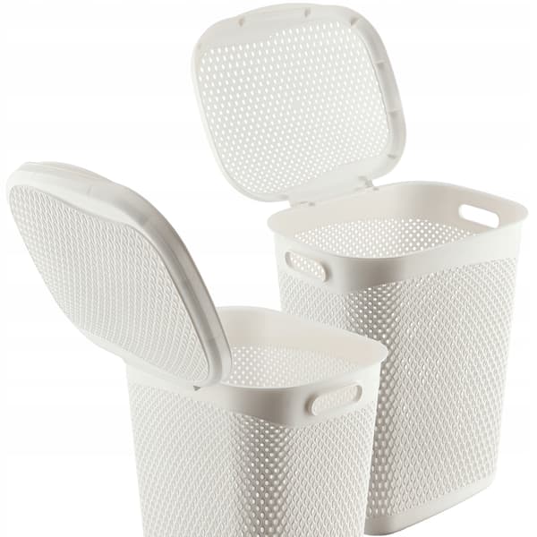 KADAX Tvättkorg med lock, stor plastbehållare, 55 l, vit