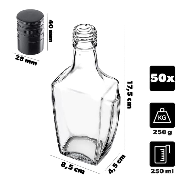 KADAX Glasflaska Glasflaskor 250 ml För Likör Vin Vodka Kapsyl 50st