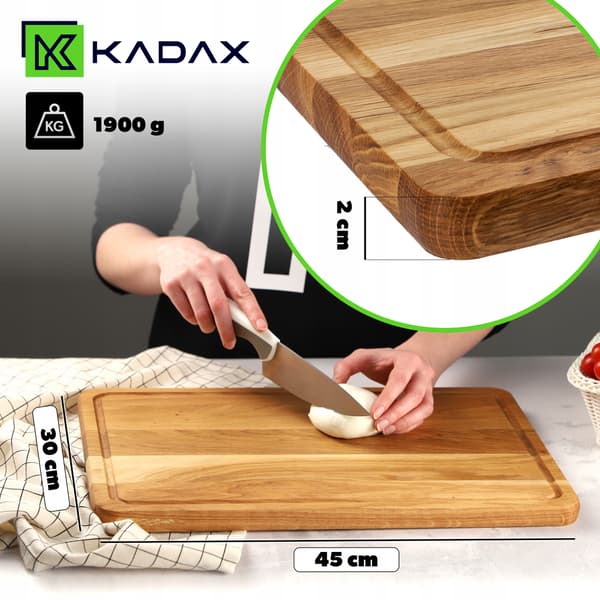 KADAX Træskærebræt til Køkken 45x30cm til Servering, Massiv Eg