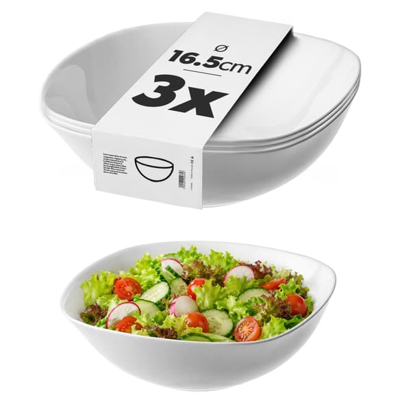 KADAX salatskål 16 cm glasskåle til suppe og snacks hvid sæt med 3