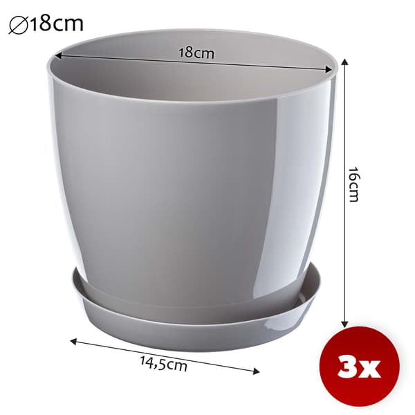 KADAX Blomkruka, Planter, Lock, 18 cm, Blomställning, Grå Plast, 3 st.