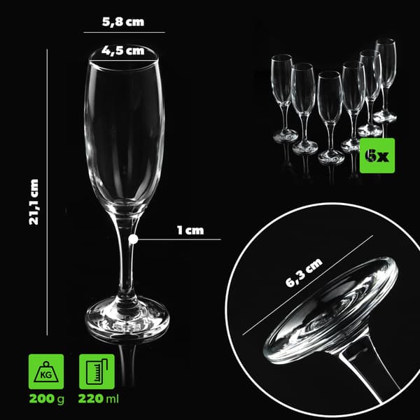 KADAX Champagne Prosecco Vinglas 220 ml Set med 6 glas