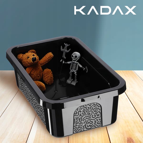 KADAX 4,5L plastikbeholder med låg, sort, aflåselig kasseorganisator